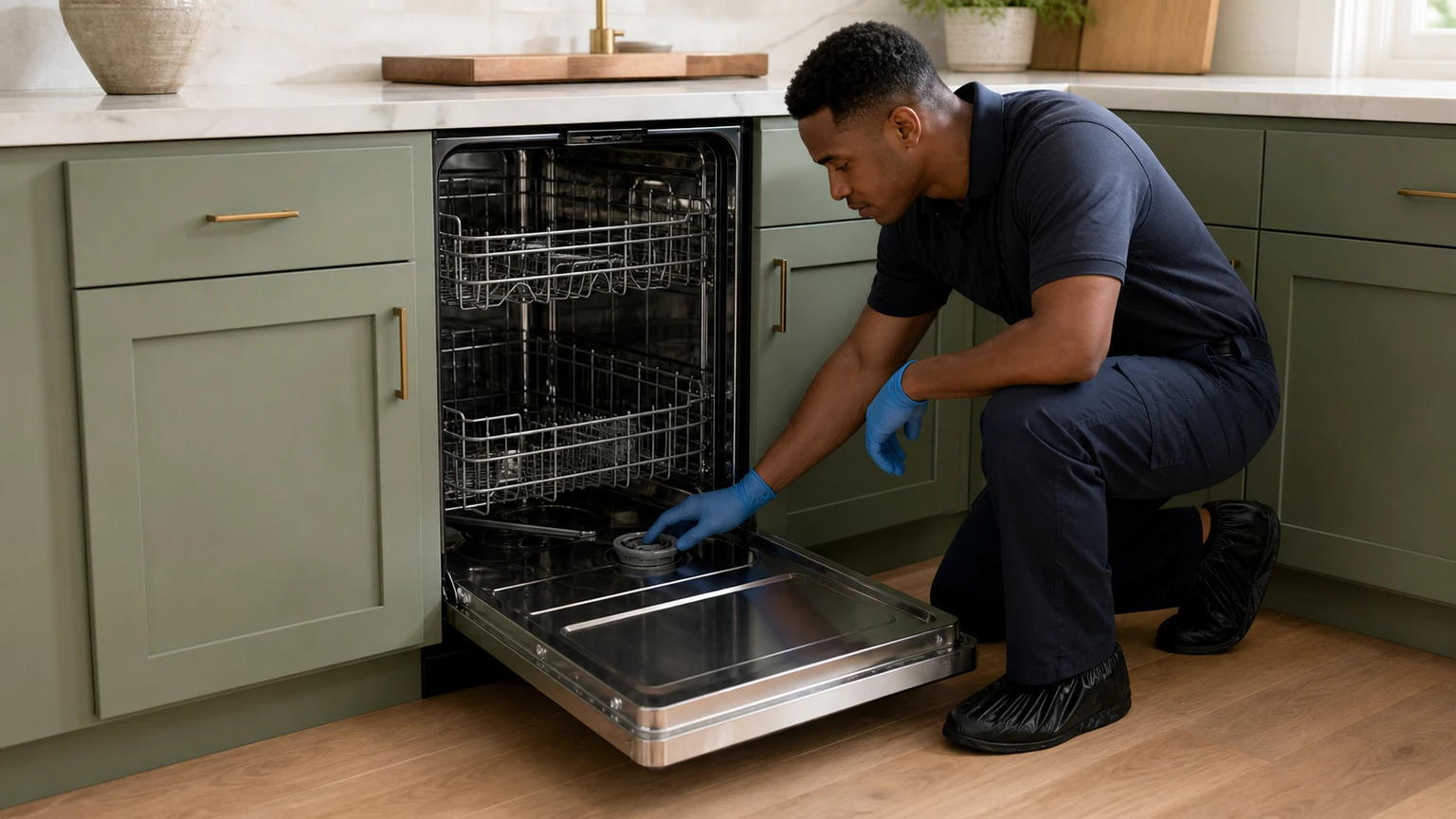 Panel-ready dishwasher diagnostic visit in the service area